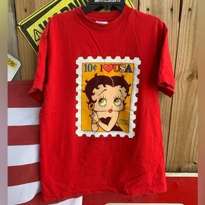 Vintage 2002 Betty Boop Stamp I love USA First Class T-shirt Size M Fleischer